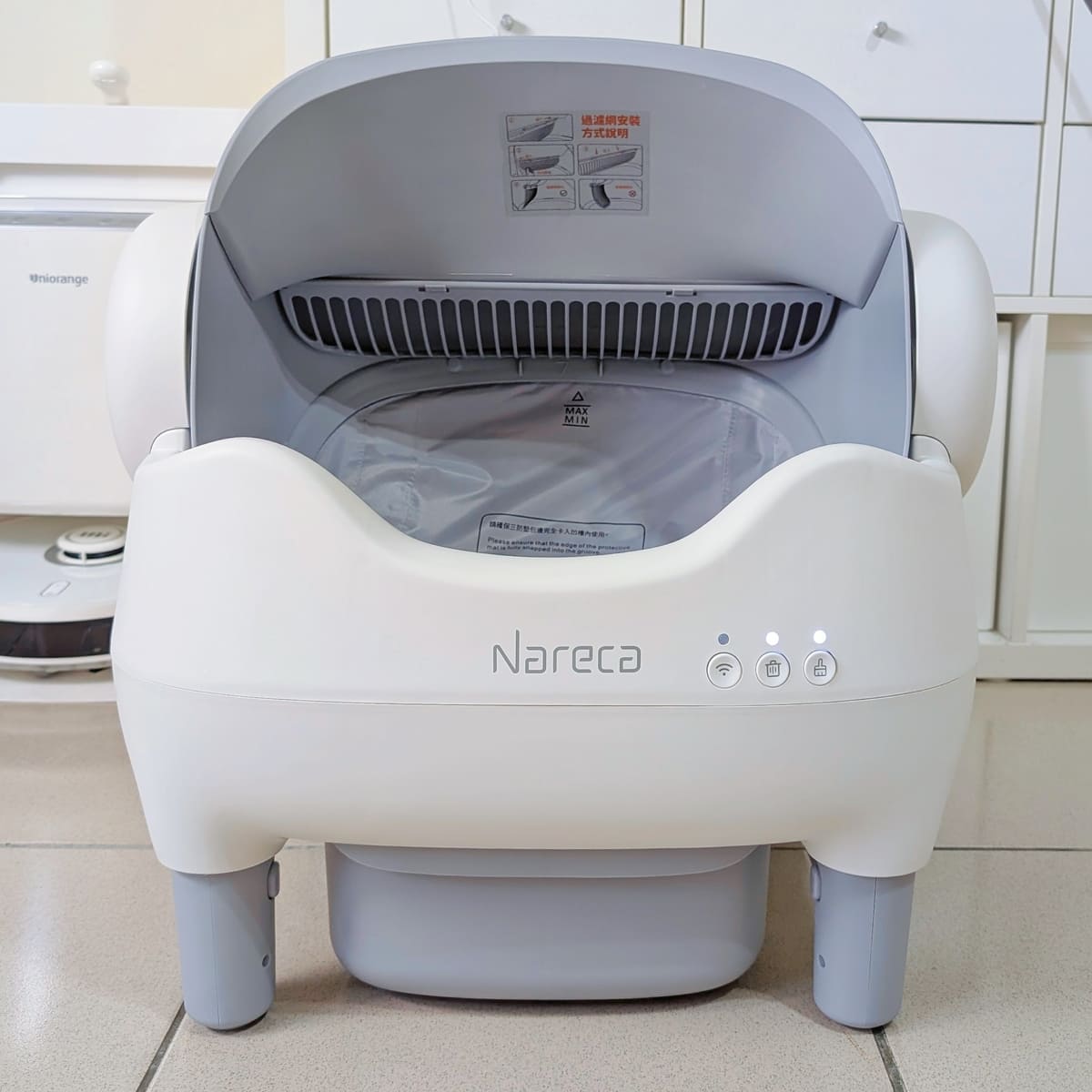 Nareca娜芮家貓砂機評價｜超級挑廁所的摺耳貓來實測！免萬元，超親民的開放式自動貓砂機｜喵淨界-全景開放智慧貓砂機（PureBot S10）開箱-AG吃貨